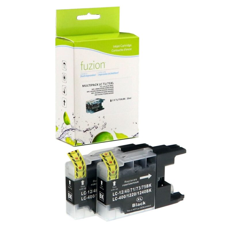 New Compatible Brother LC75BK Black Ink Cartridge HY 2/PK